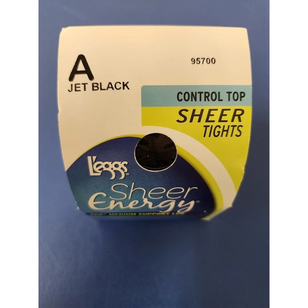 Leggs Sheer Energy Control Top Tights, A Jet Black, Medium Support, 95700 New!